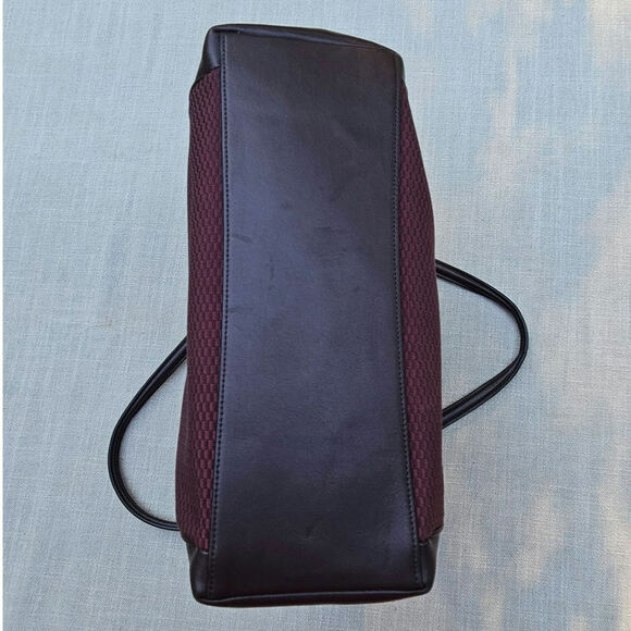 Coach Wine Burgandy Colored Satchel Tote Bag Leather and Cloth Medium Size - Picture 7 of 16